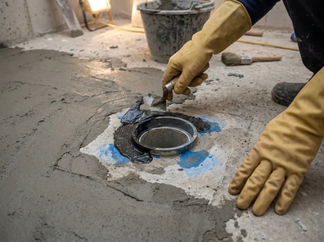 Chống thấm nhà vệ sinh tập trung xử lý kỹ lưỡng các vị trí cổ ống thoát nước sàn và chân tường.