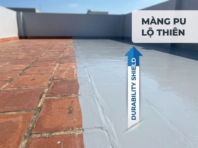 Chống thấm sân thượng bằng màng PU lộ thiên là giải pháp cao cấp cho sàn gạch, không cần đục phá.