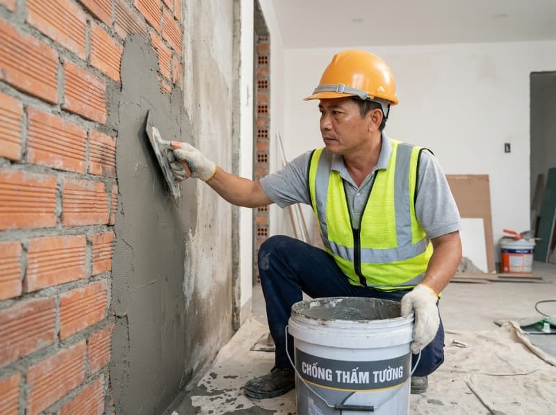 Tường tầng hầm bị ngấm nước từ lòng đất là bối cảnh điển hình buộc phải xử lý bằng chống thấm ngược.