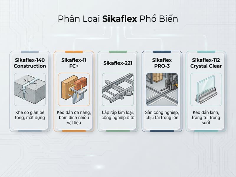 Sơ đồ phân loại và ứng dụng chính của từng dòng Sikaflex.