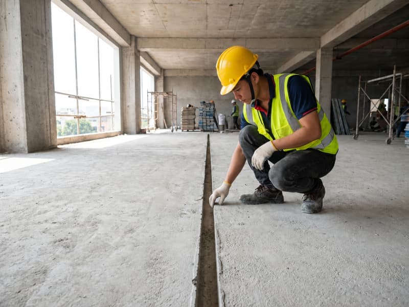 Vệ sinh sạch bề mặt khe bê tông trước khi bơm Sikaflex để bảo đảm độ bám.