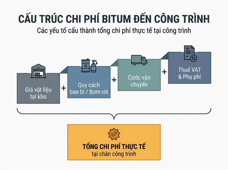 Cấu trúc cộng dồn chi phí từ giá xuất kho, bao gói, vận chuyển đến thuế VAT về chân công trình