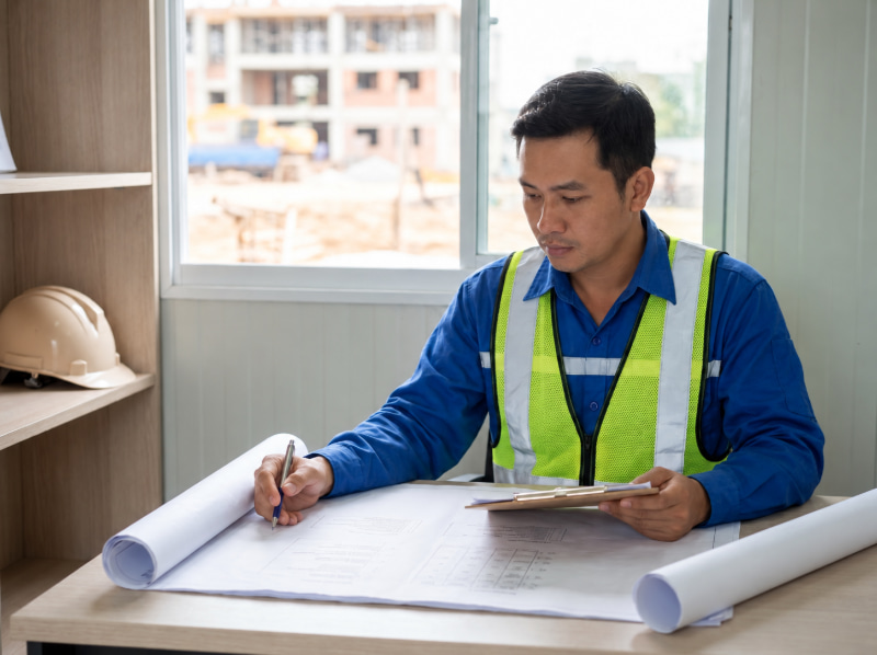 Kỹ sư kiểm tra hồ sơ dự án