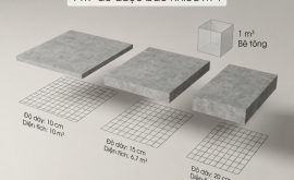 Mô hình quy đổi 1 m³ theo độ dày sàn giúp xác định diện tích đổ thực tế một cách chuẩn xác.