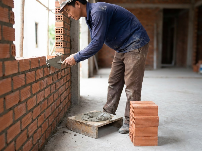 Xây tường chuẩn kỹ thuật giúp bảo đảm độ phẳng và giảm hao hụt vật tư