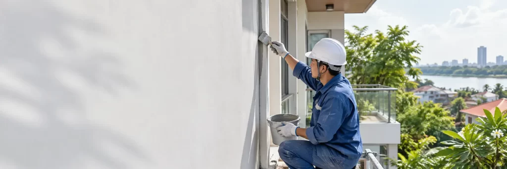 Thi công lớp chống thấm trên tường ngoài công trình